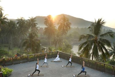 Een yogales bij het hotel op Bali