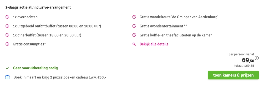 Hotel de Elderschans aanbieding