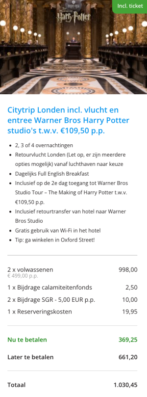 stedentrip londen met harry potter tour
