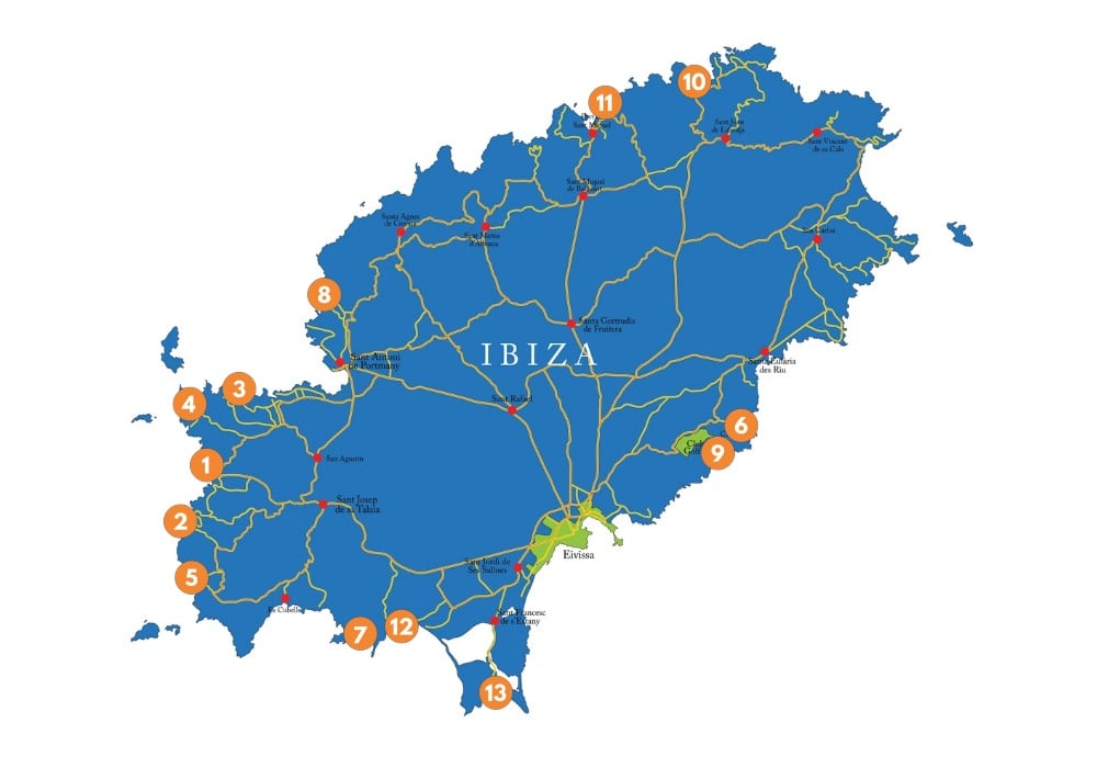 mooiste stranden Ibiza kaart