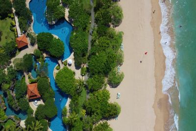 Drone shot vanaf Grand Hyatt Hotel op Bali